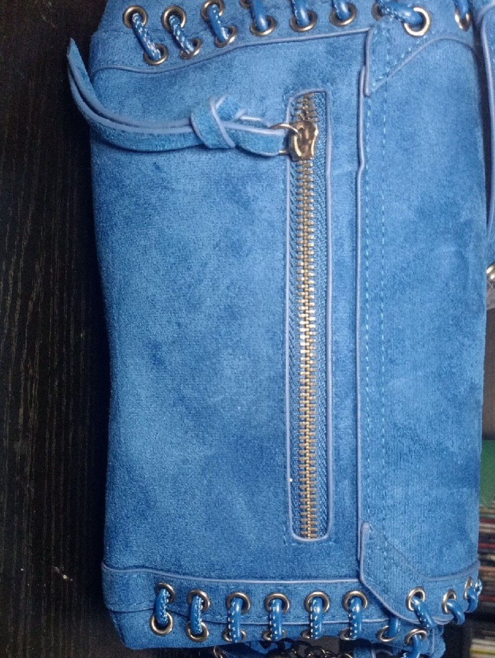 Ed Hardy Royal Blue Suede Lace-Up Shoulder Bag with Coin Pouch - Picture 2 of 7